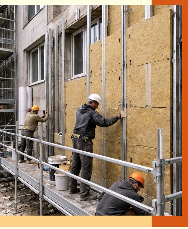 Утепление вентилируемого фасада в Саянске от 5697 руб/м2 — монтаж и утепление вентфасад | ТепломастерСск